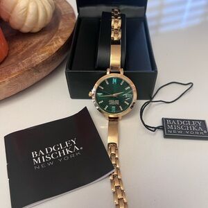 Badgley Mischka Elegant Gold and Emerald Watch